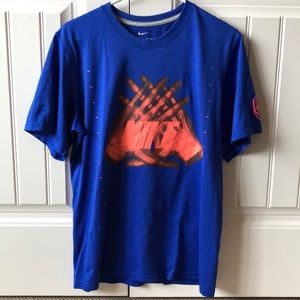 Nike Dri-Fit blue t shirt with orange hands